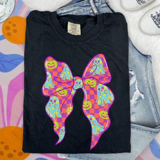 Checkered Colorful Halloween Bow