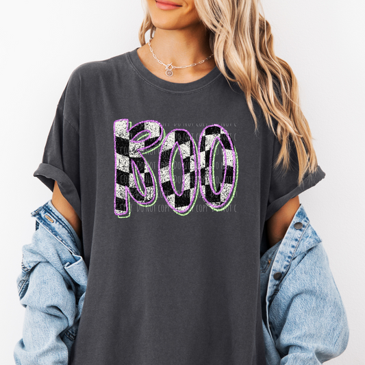 Boo Faux Glittered Checkered