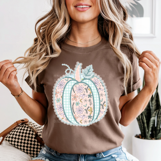 Blue Plaid Floral Pumpkin