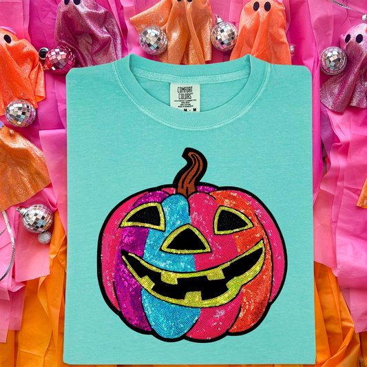 Colorful Jack O Lanter REAL SEQUIN PATCH YOUTH SIZE