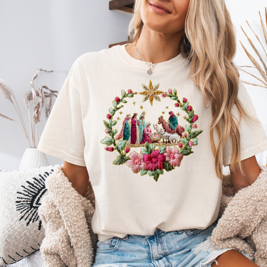 Faux Yarn Floral Nativity