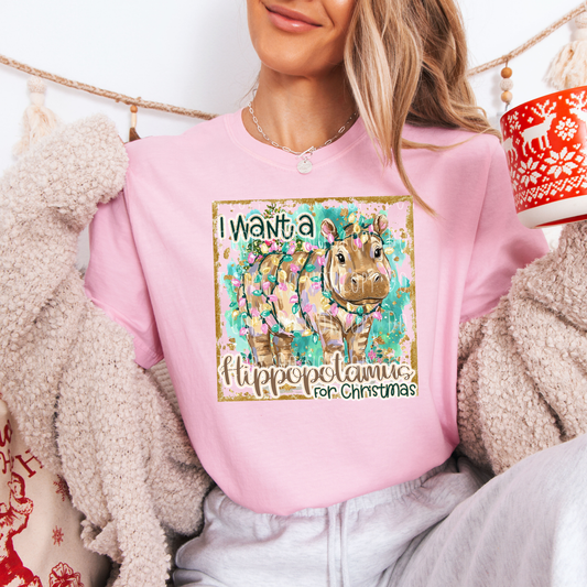 I Want A Hippo For Christmas Brushstroke Frame