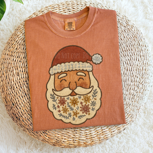 Faux Embroidery Floral Beard Santa