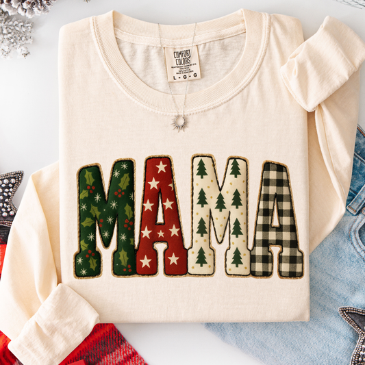 Faux Embroidery Christmas Mama