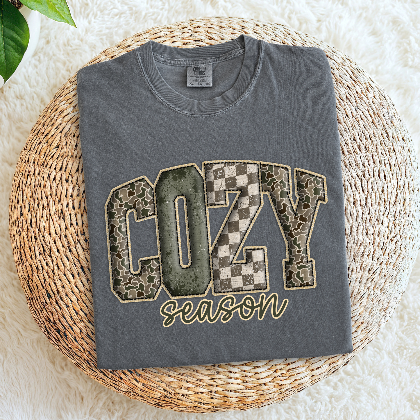 Cozy Season Camo Faux Embroidery