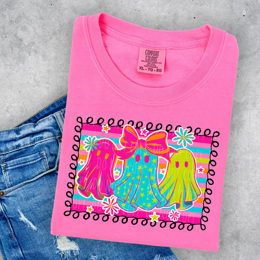 Scalloped Striped Colorful Ghosts