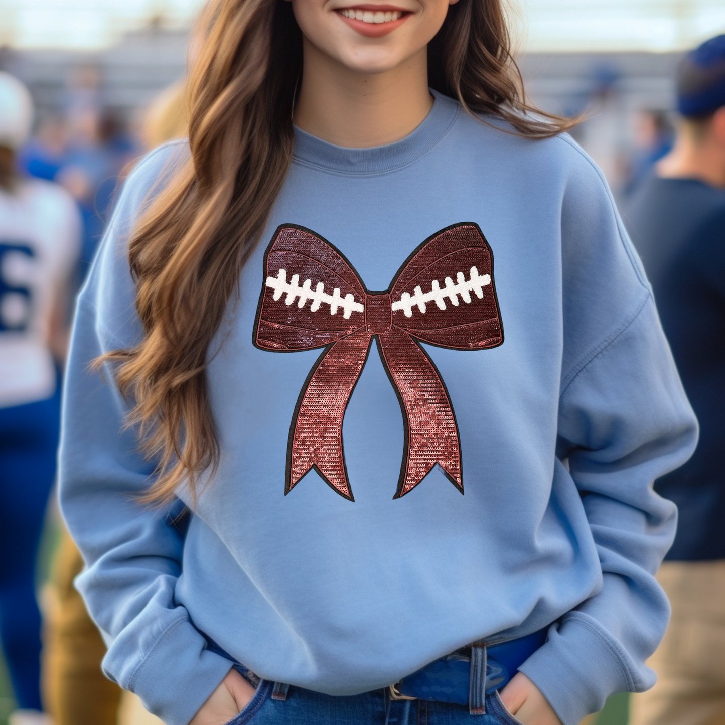 Football Bow Sequin Patch