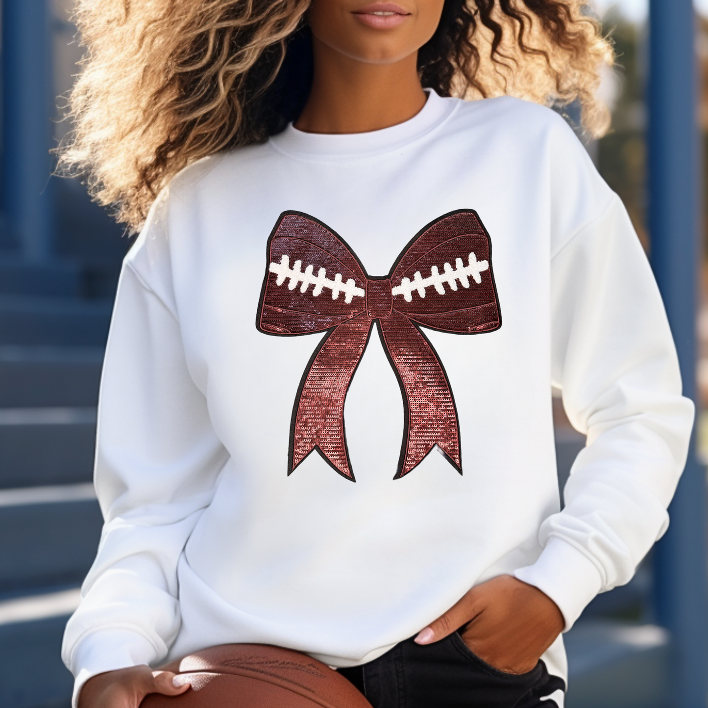 Football Bow Sequin Patch