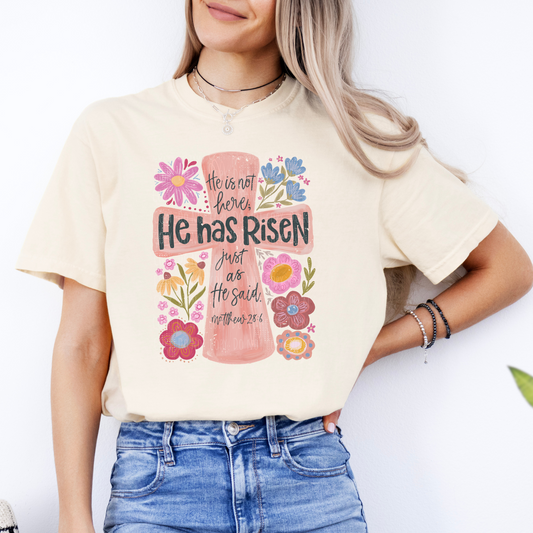 He Is Risen Floral Boho Cross