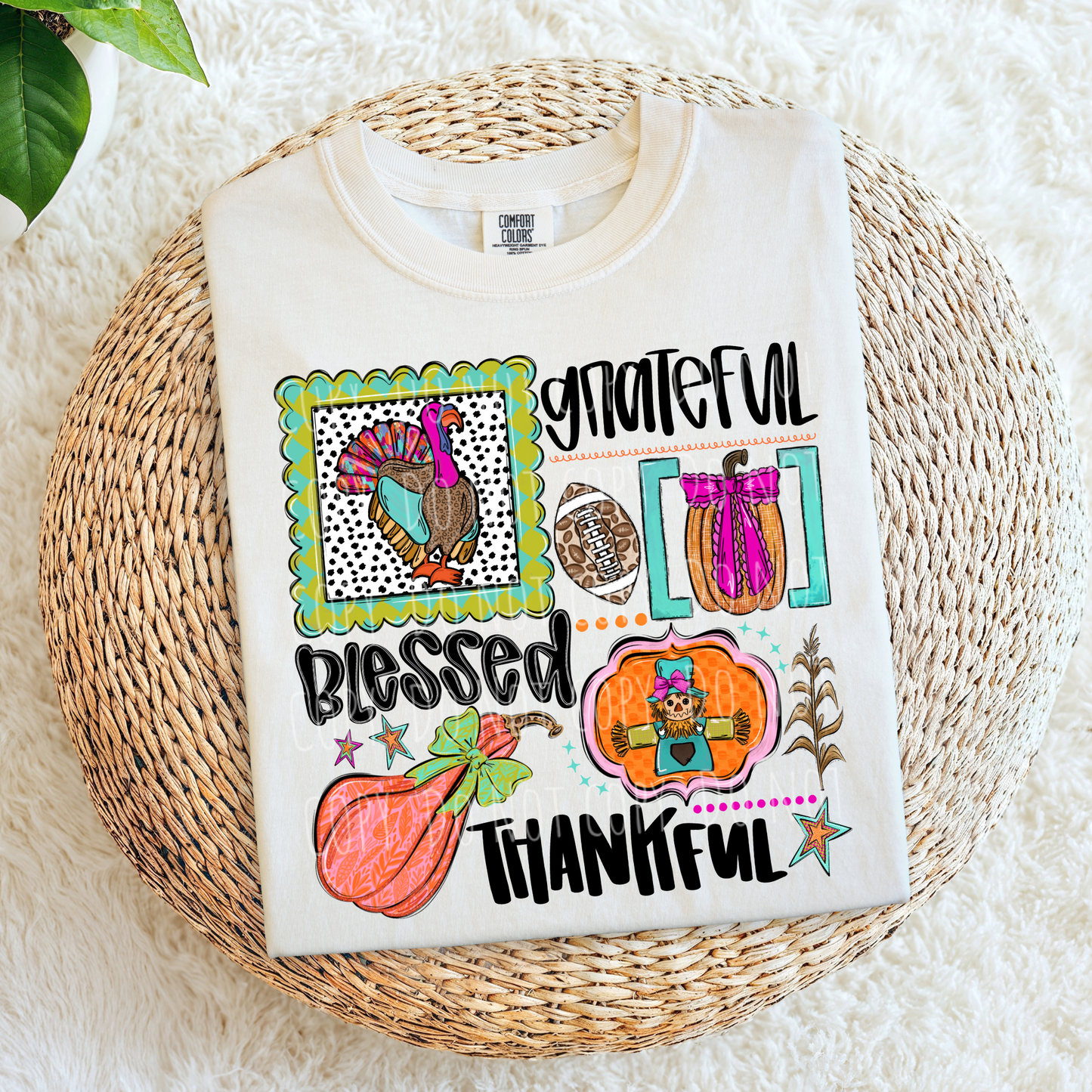 Grateful Blessed Thankful Hand Drawn Collage