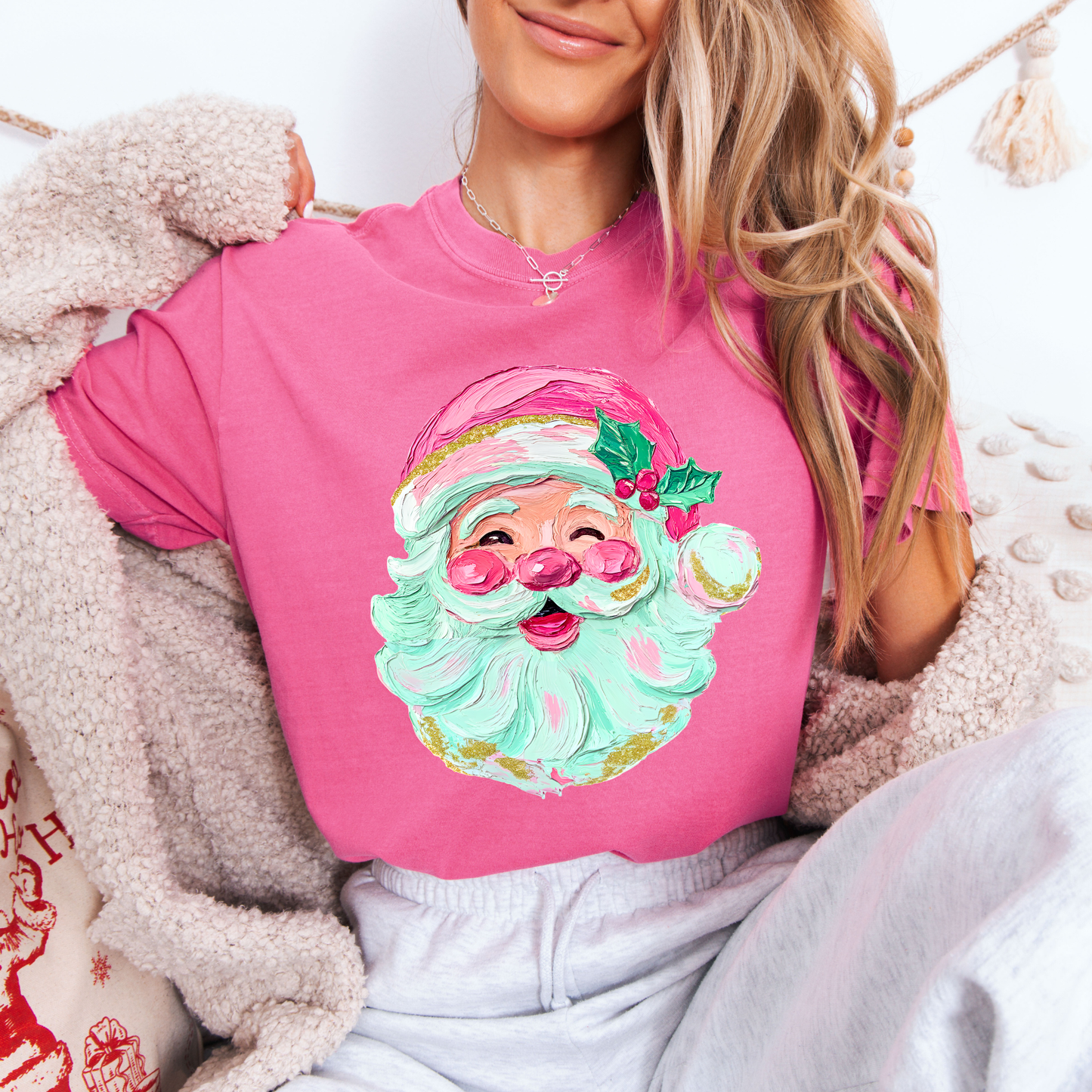 Painted Cutesy Pink Santa