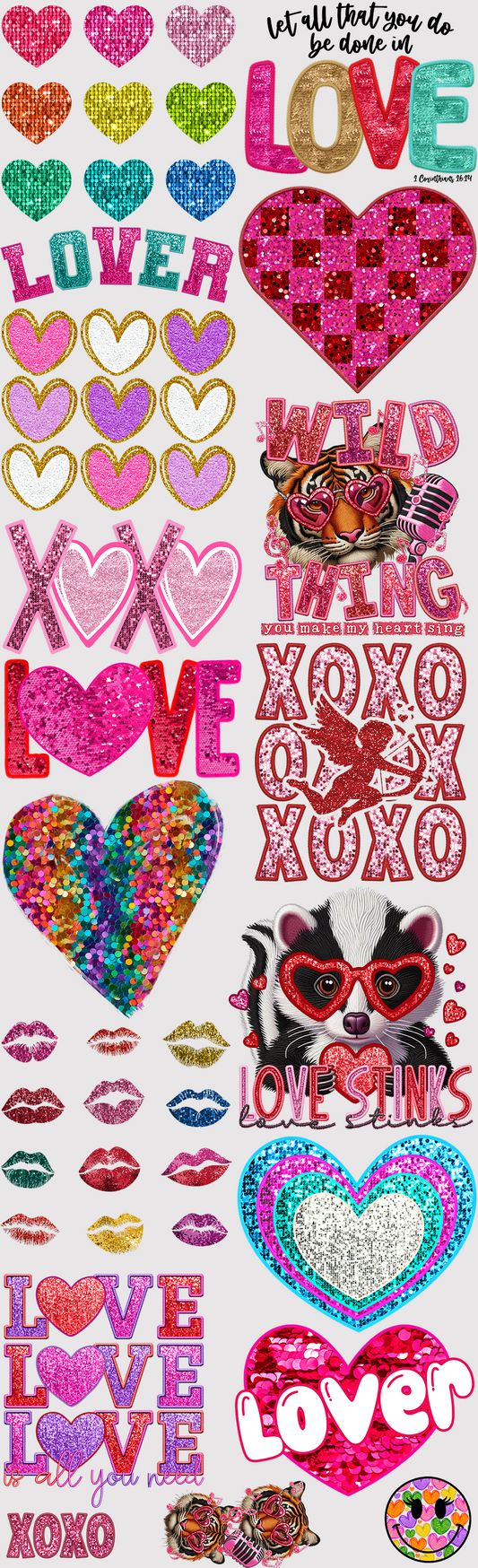 Faux Glitter/Embroidery Valentine Premade Gang Sheet