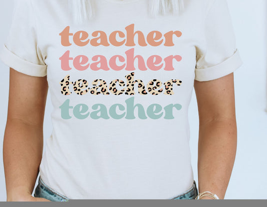 Stacked Teacher Leopard DTF Transfer