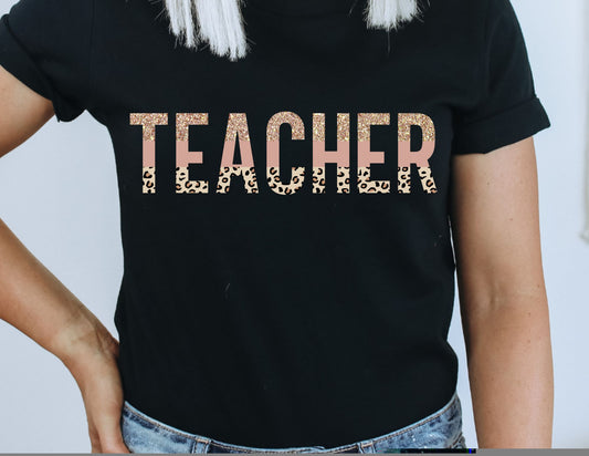 Teacher Glitter Leopard DTF Transfer